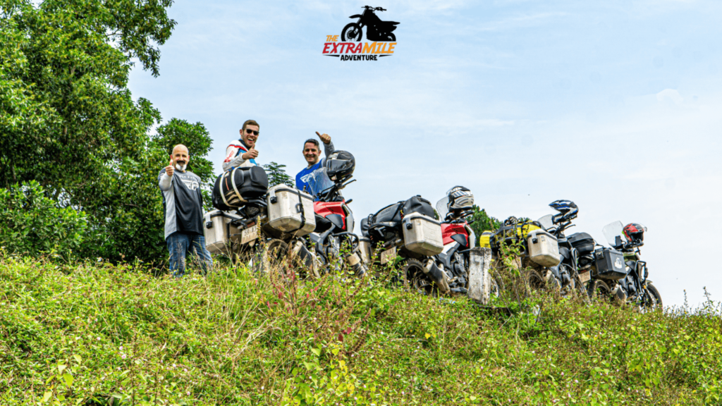 127 - NORTH - Thanh Hoa - riding honda cb500x and group picture in the mountains slopes The Extra Mile Adventure Motorbike Tours Vietnam
