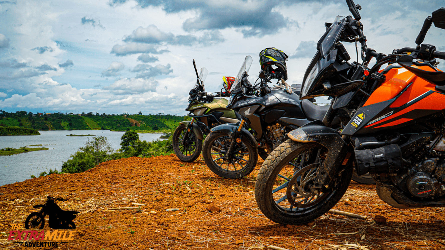 62 - SOUTHERN - Dak Nong - bikers bikes posing in front of river stream in the nature The Extra Mile Adventure Motorbike Tours Vietnam